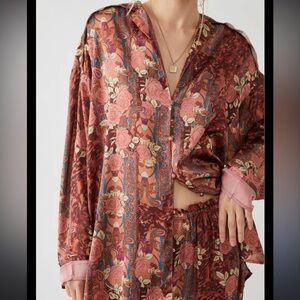 Free People Floral Blouse in Pink and Brown